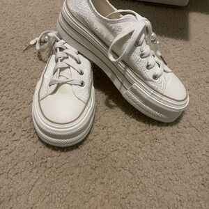 White Platform Lace-Up Sneakers